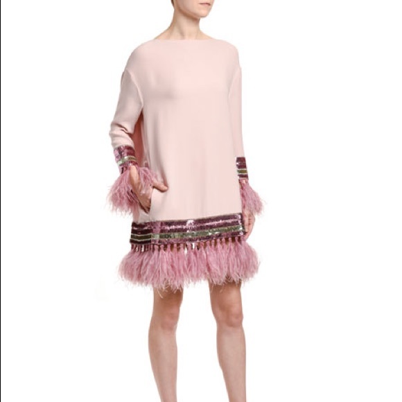 valentino pink feather dress Valentino Crepe Couture Short Dress With Feather Embroidery Woman Pink Pp 44